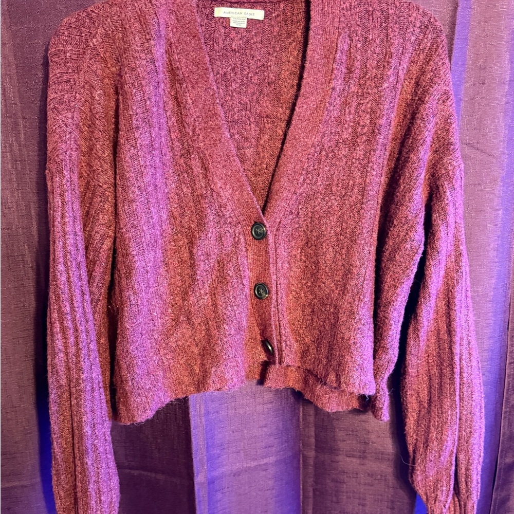 American Eagle Outfitters Maroon Cardigan Cropped Sweater